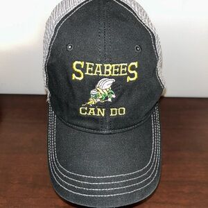 Black Seabees Cap with Yellow Embroidery